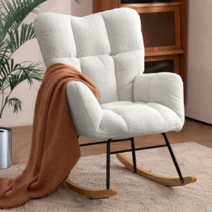 Rocking Chair Nursery, Teddy Glider Rocker with High Backrest, Modern Rocking Accent Chairs for Nursery, Living Room, Bedroom (I