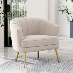 Velvet Accent Chair, Upholstered Modern Single Sofa Side Chair,Comfy Barrel Club Living Room Armchair with Golden