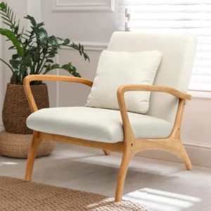 Mid-Century Modern Armchair, Linen Fabric Comfy Reading, Lounge Side Chair for Living Room ,Easy Assembly(Beige)